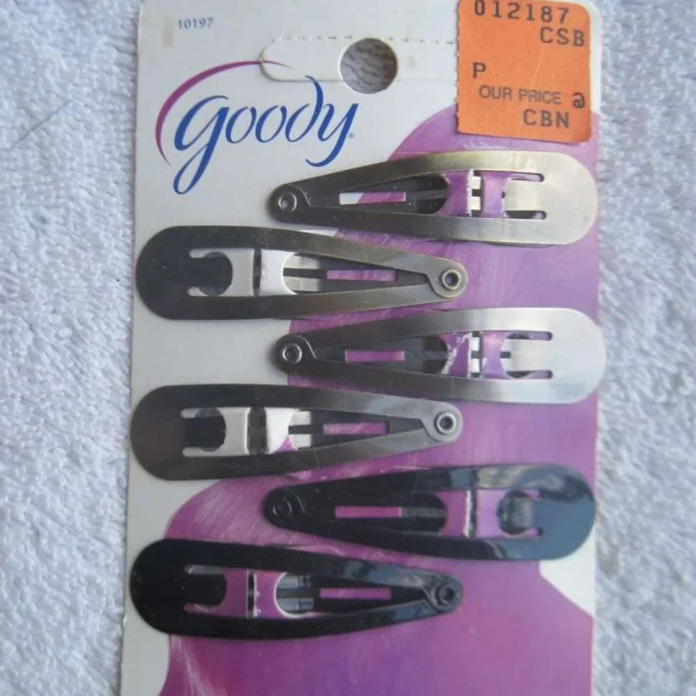 6 Goody Sara Beth Metal Contour Hair Snap Clips Brushed Metal Painted Pink Blue